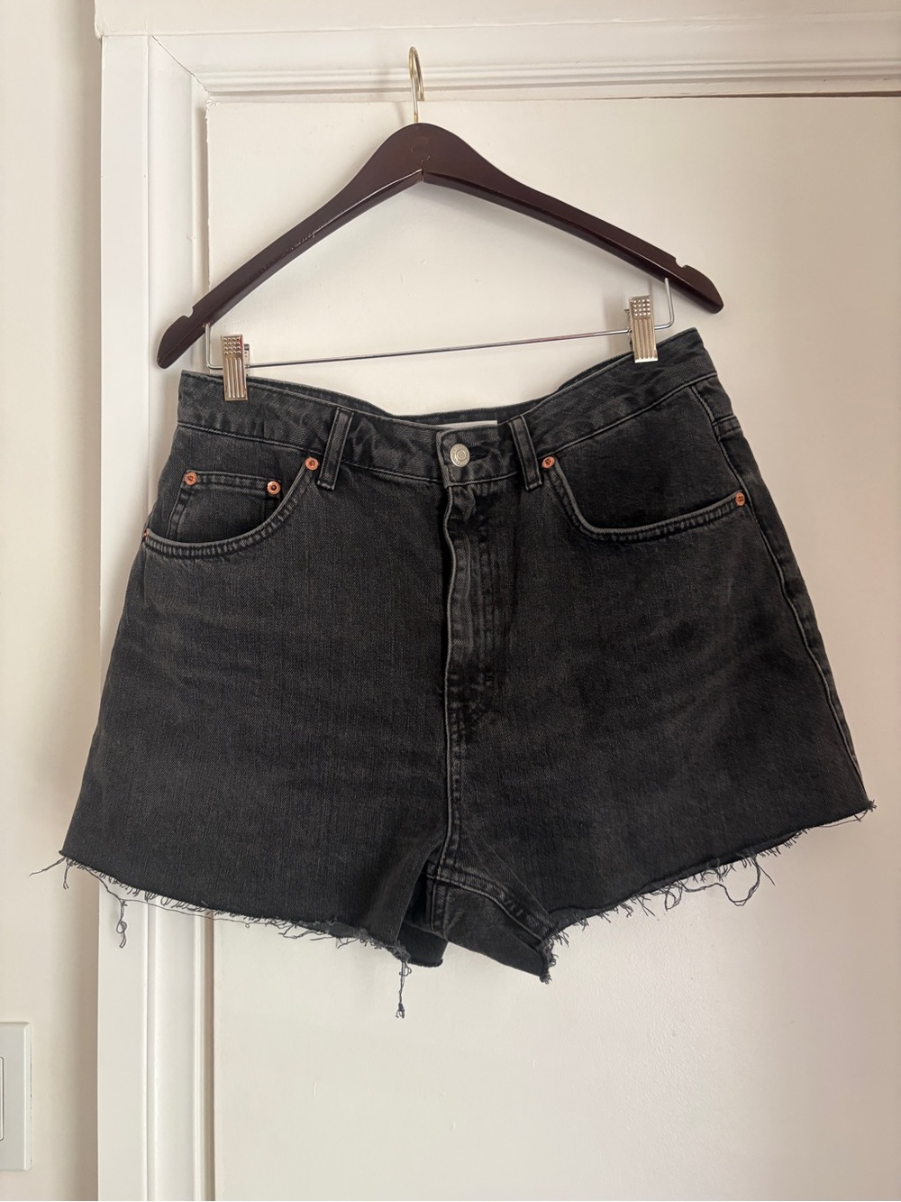 Topshop Black High-Rise Frayed Hem Denim Shorts